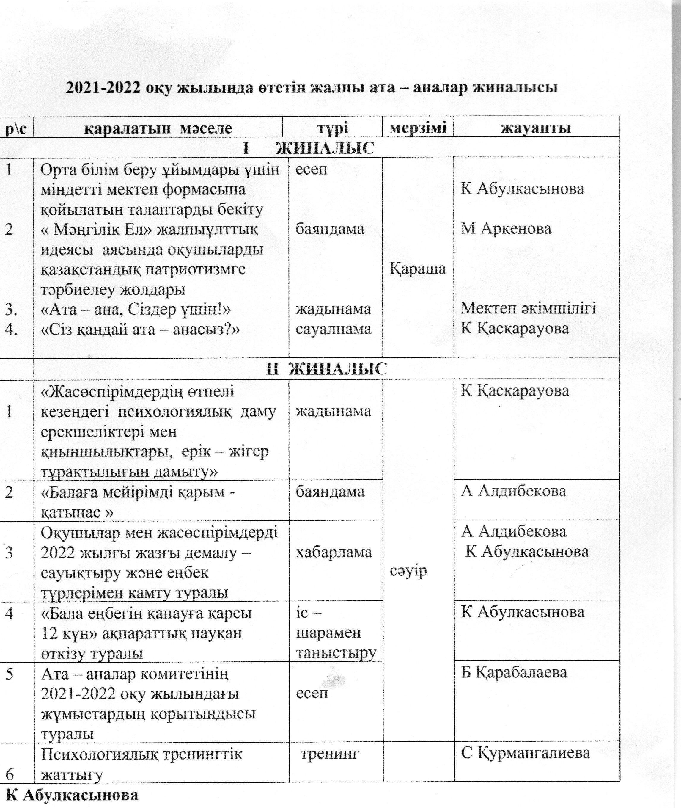 2021-2022 оқу жылында өтетін жалпы атаналар жиналысы